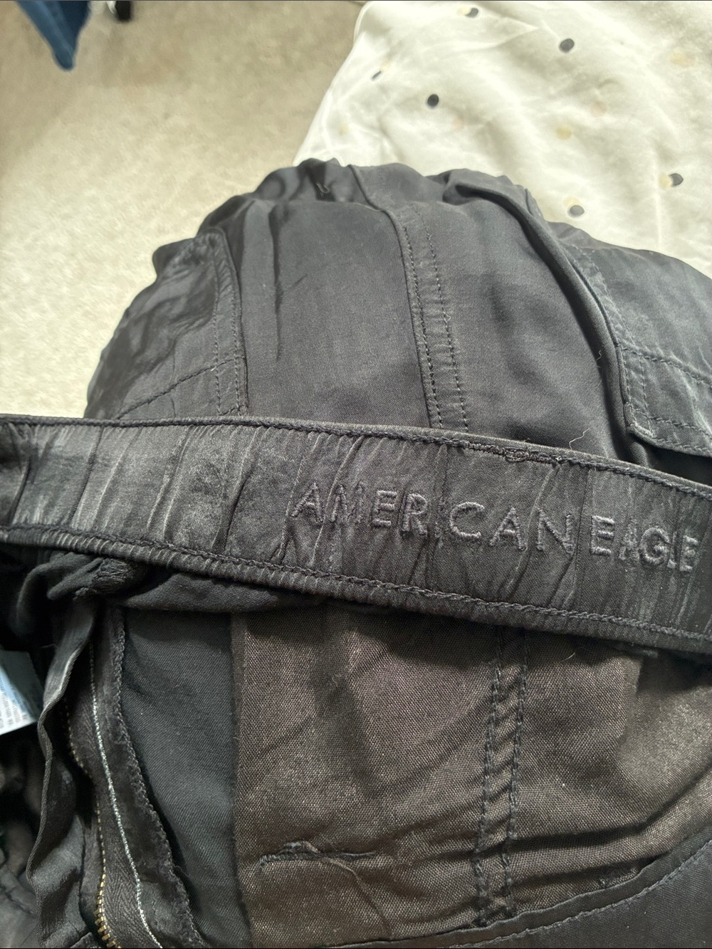Black Lightweight Drawstring Casual Pants - Picture 2 of 2
